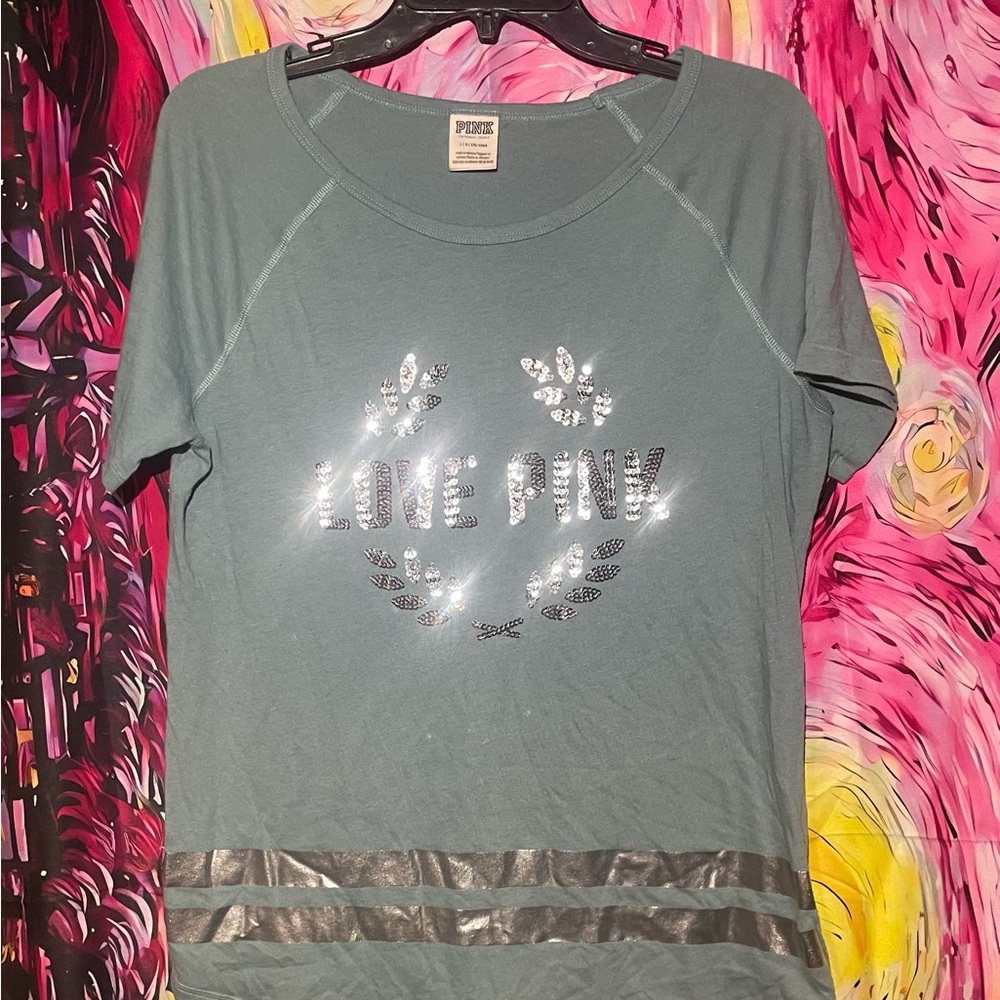 Victoria's Secret PINK Green Tee with Silver Accents